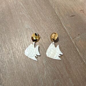 Gold and White Fish Earrings